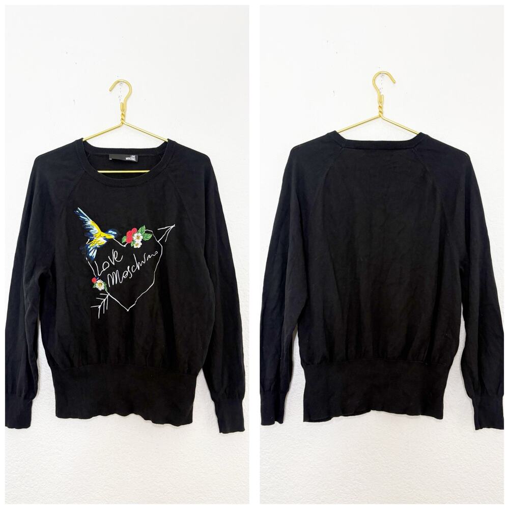Love Moschino Embroidered Arrow Heart Bird Sweatshirt Size 10 Casual Graphic